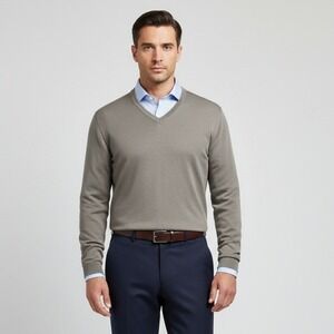 Cutter & Buck‎ XXL Pima Cotton V-Neck Long Sleeve Pullover Brown Taupe Soft Knit